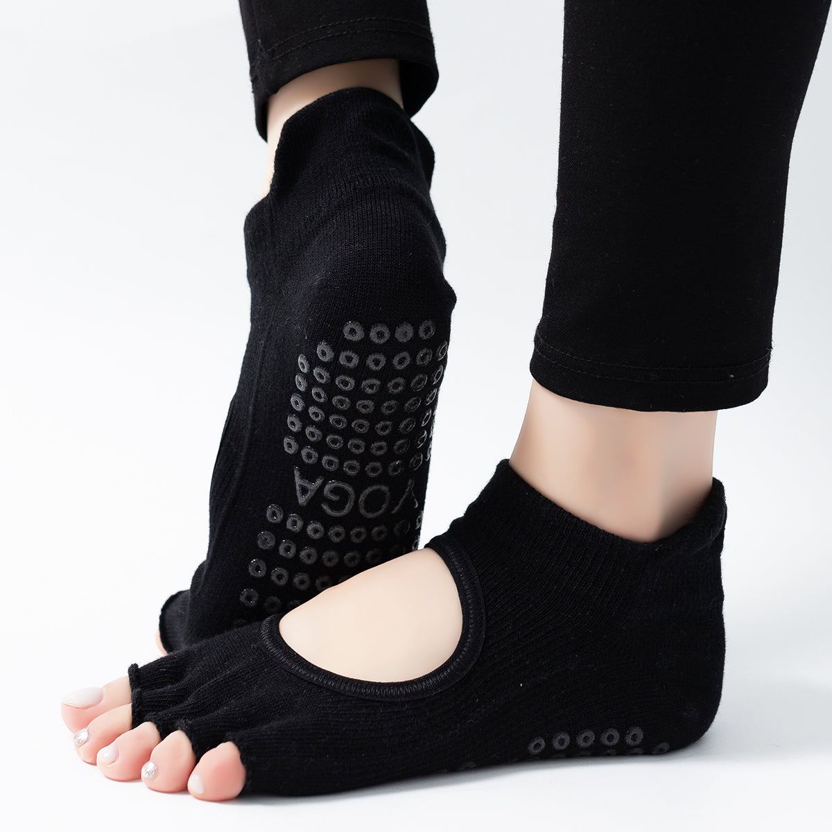 【Yoga Socks】C2黑色-女士刺绣半趾瑜伽普拉提运动袜