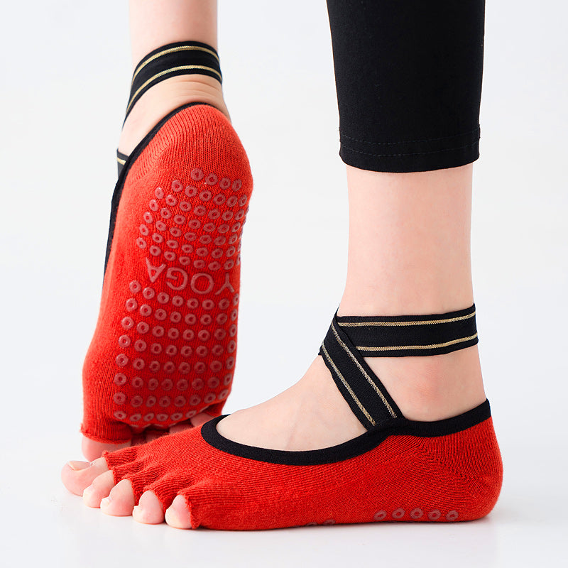 【Yoga Socks】T4中国红-女士半趾瑜伽普拉提运动袜