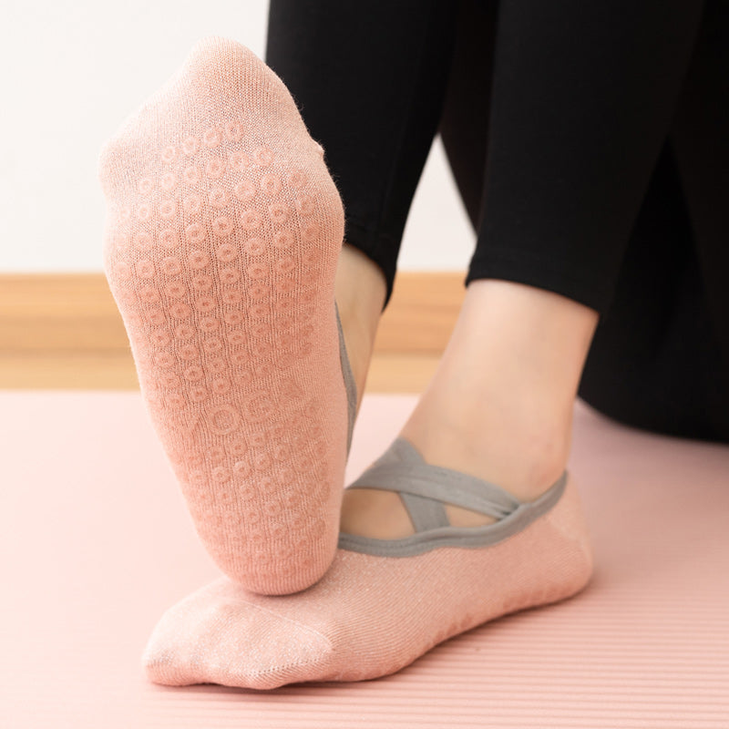 【Yoga Socks】H3珊瑚橙-女士银丝圆头瑜伽普拉提运动袜