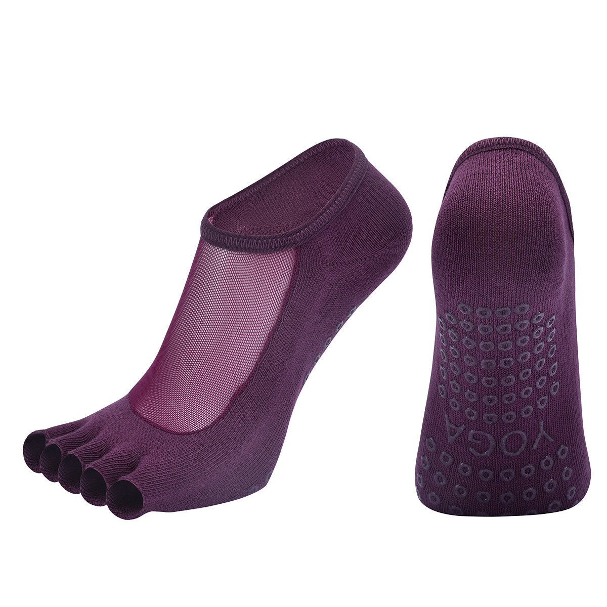 【Yoga Socks】T5紫红-女士网纱半趾瑜伽普拉提运动袜