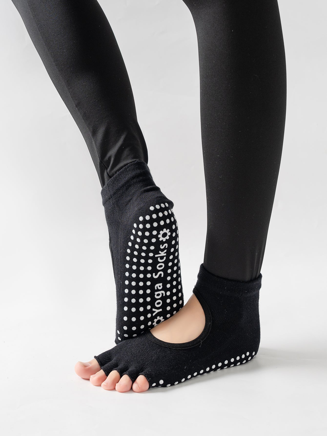【Yoga Socks】F6黑色-女士半趾瑜伽普拉提运动袜