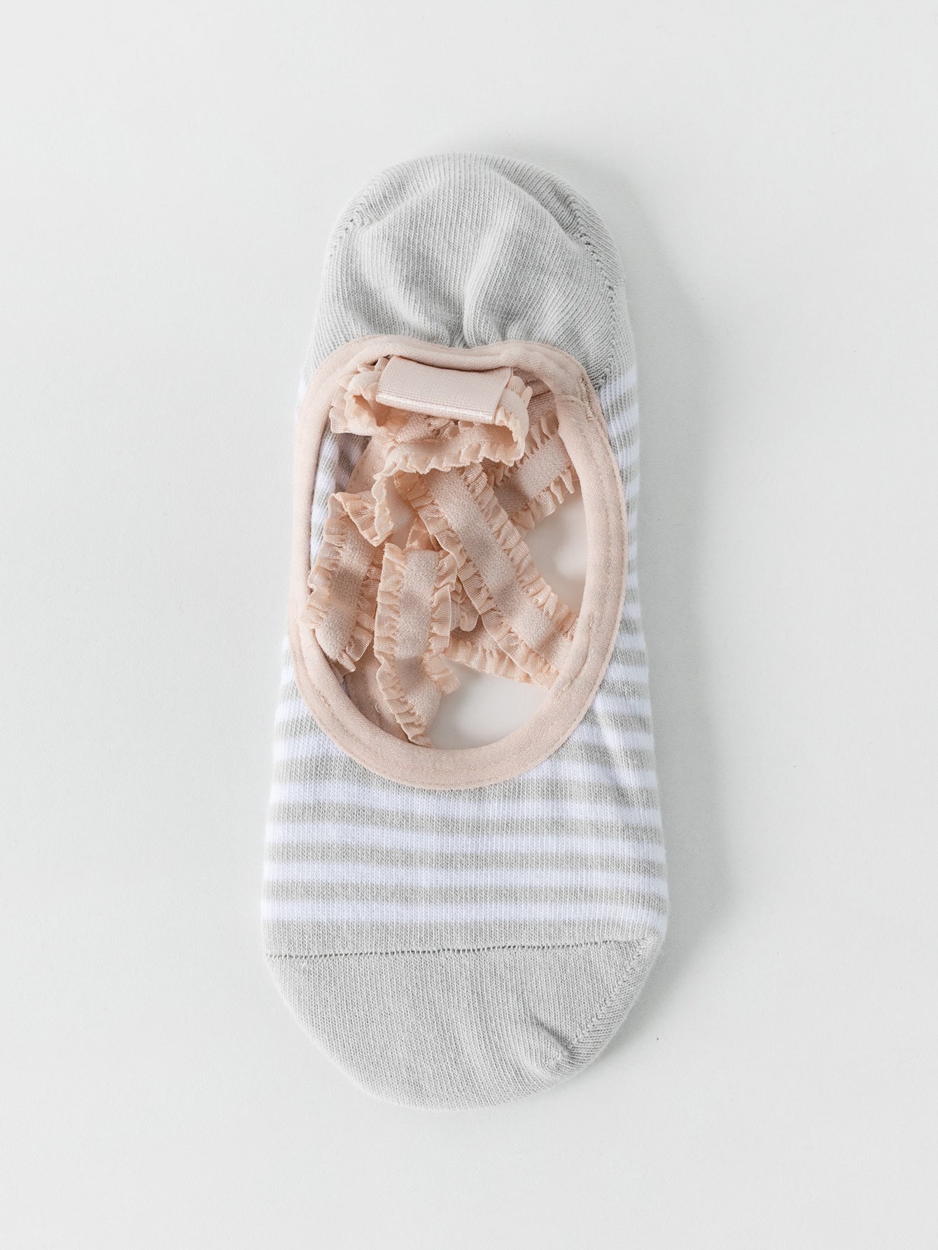 【Yoga Socks】R2浅灰-女士花边条纹圆头瑜伽普拉提运动袜