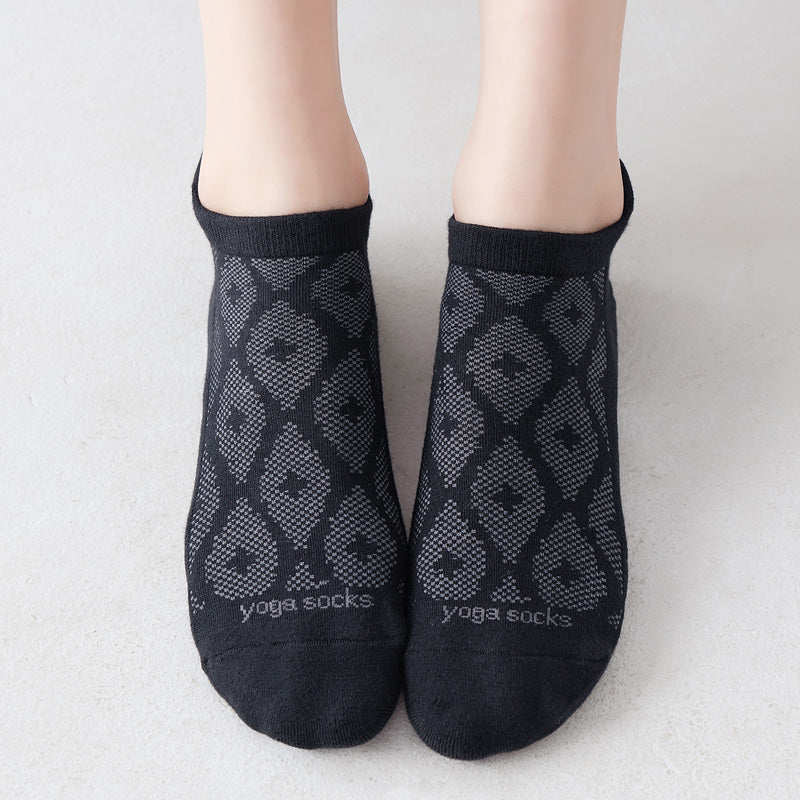 【Yoga Socks】D3黑灰-女士提花香薰毛圈圆头瑜伽普拉提运动袜