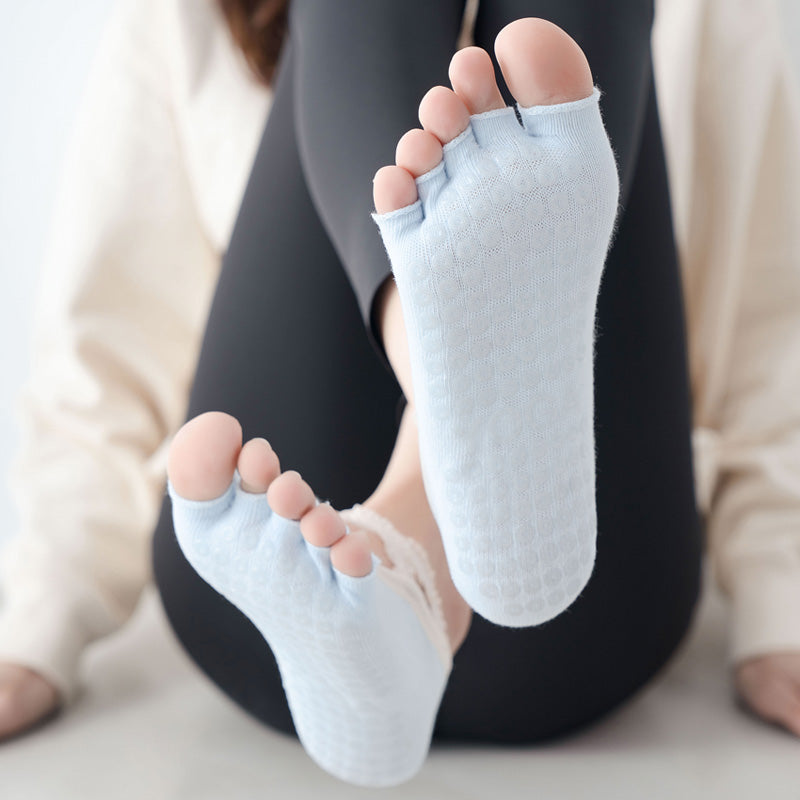 【Yoga Socks】T1浅蓝-女士花边半趾瑜伽普拉提运动袜