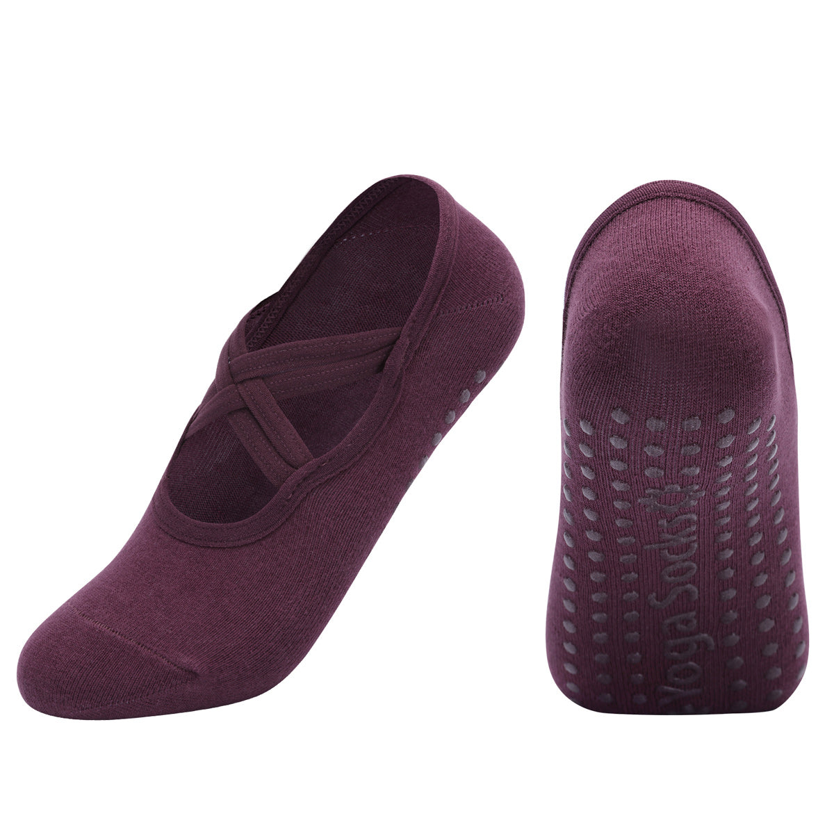 【Yoga Socks】H7紫红-女士圆头瑜伽普拉提运动袜