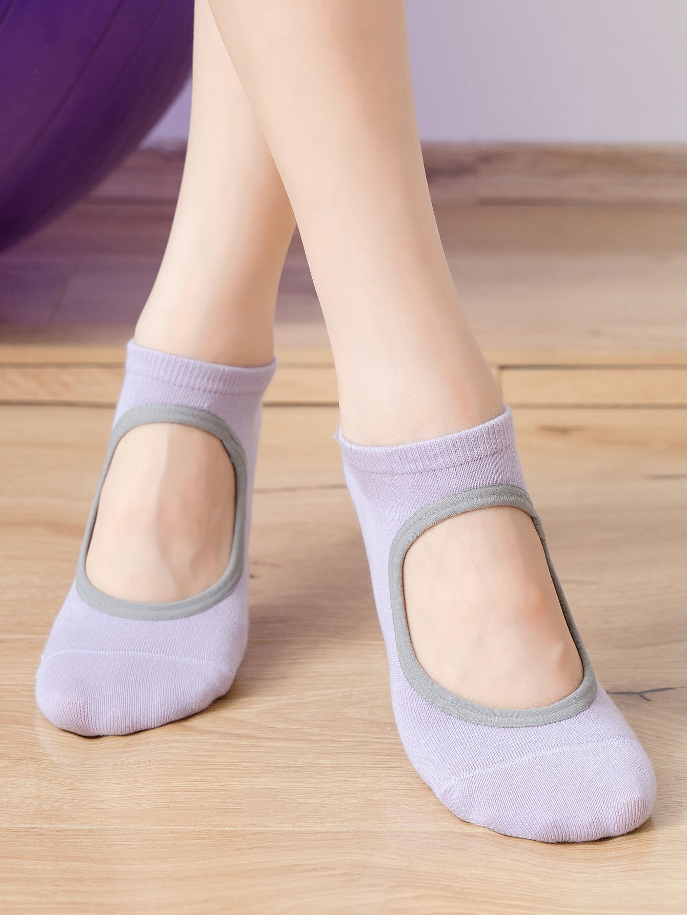 【Yoga Socks】E1浅紫-女士圆头瑜伽普拉提运动袜