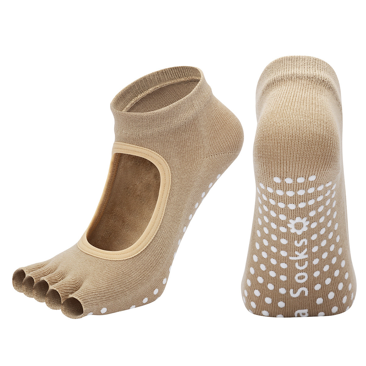 【Yoga Socks】F6米色-女士半趾瑜伽普拉提运动袜