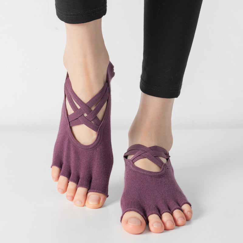 【Yoga Socks】T2紫红-女士半趾瑜伽普拉提运动袜