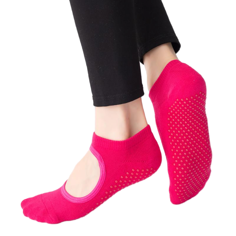 【Yoga Socks】A1玫红-女士毛圈圆头瑜伽普拉提运动袜