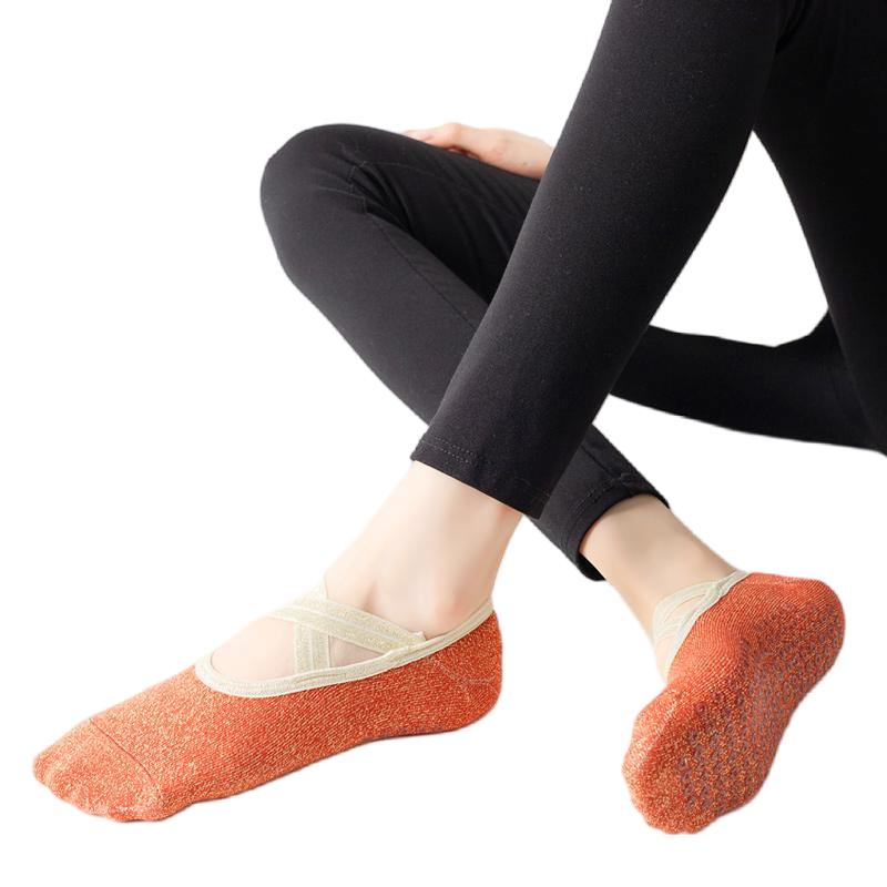 【Yoga Socks】H4中国红-女士金丝圆头瑜伽普拉提运动袜