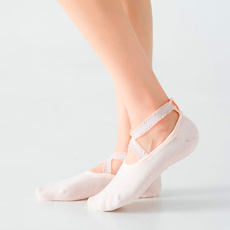 【Yoga Socks】R1浅米-女士花边圆头瑜伽普拉提运动袜