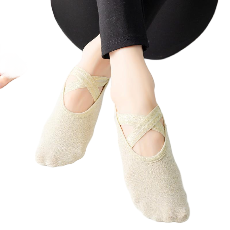 【Yoga Socks】H4白色-女士金丝圆头瑜伽普拉提运动袜