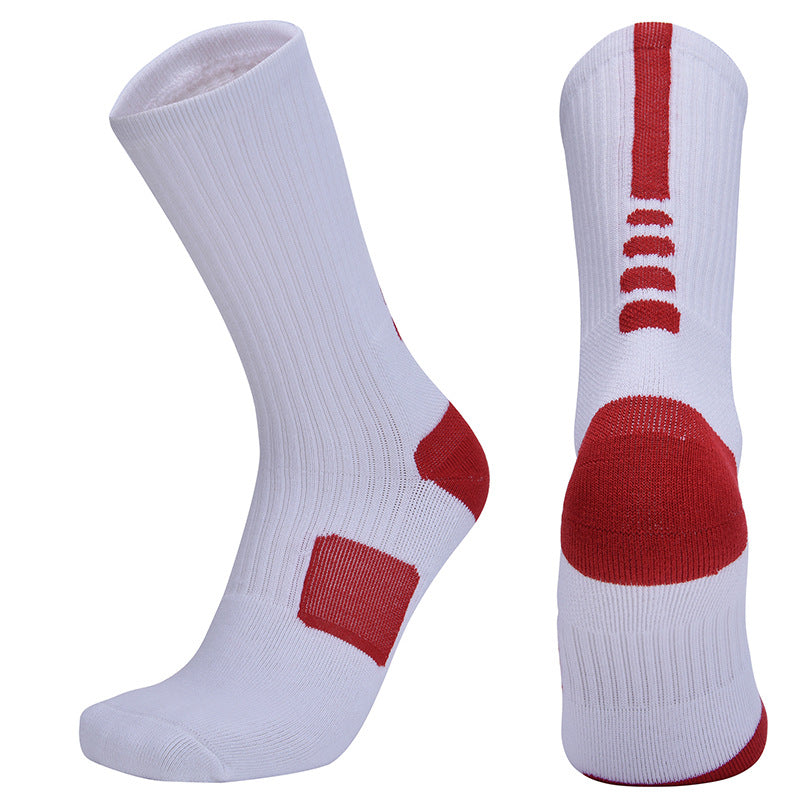 【Basketball Socks】A1白红-男女通用毛圈长筒篮球运动袜