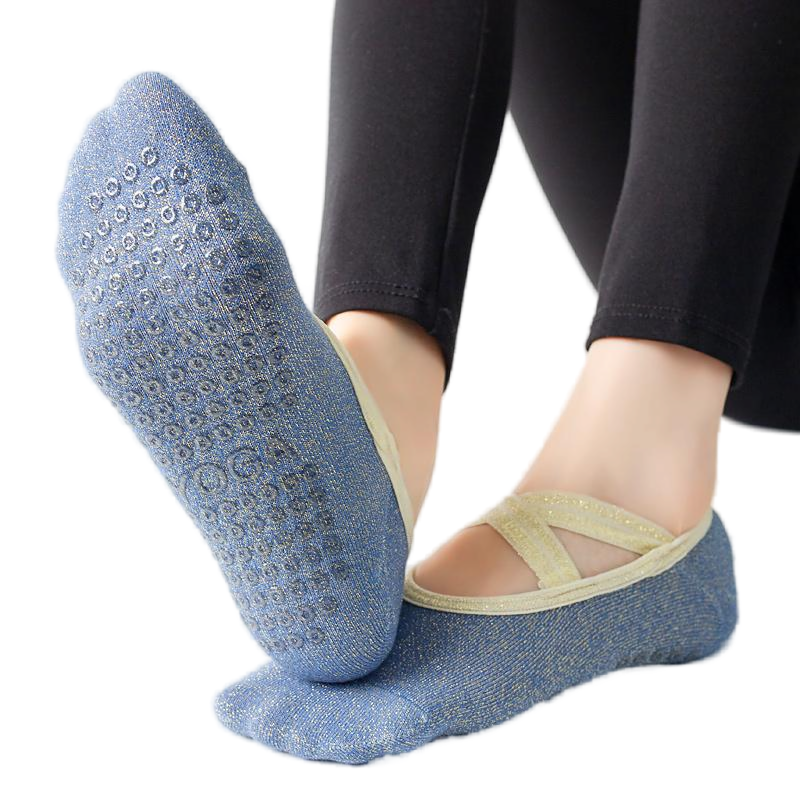 【Yoga Socks】H4深蓝-女士金丝圆头瑜伽普拉提运动袜