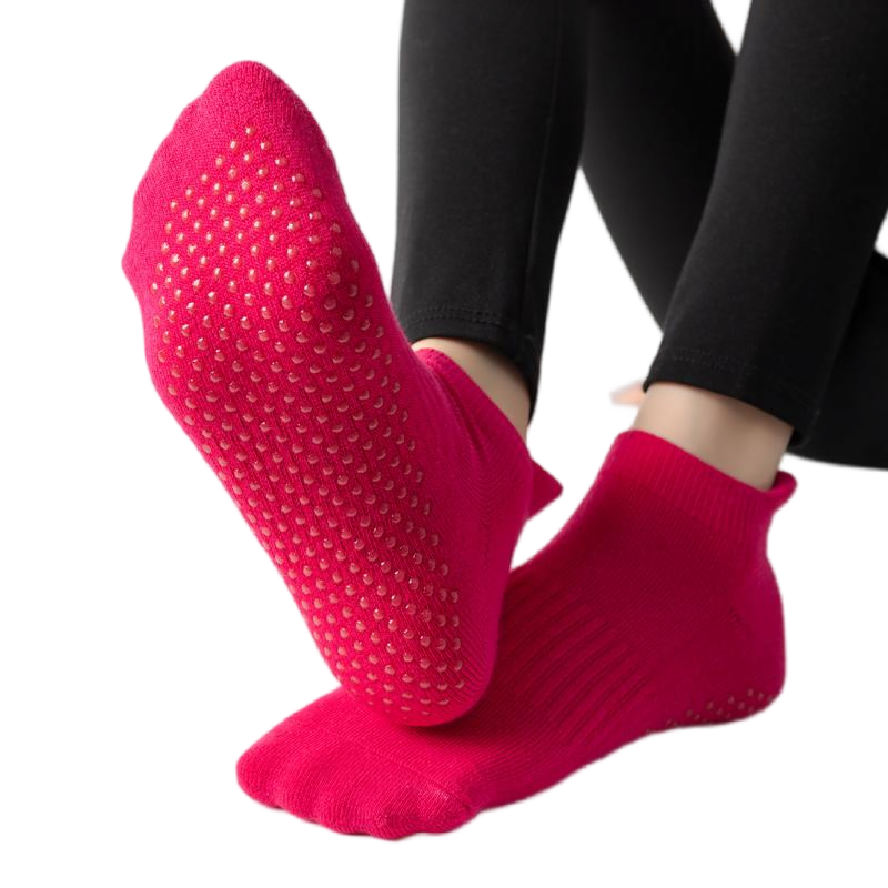 【Yoga Socks】D1玫红-女士毛圈圆头瑜伽普拉提运动袜