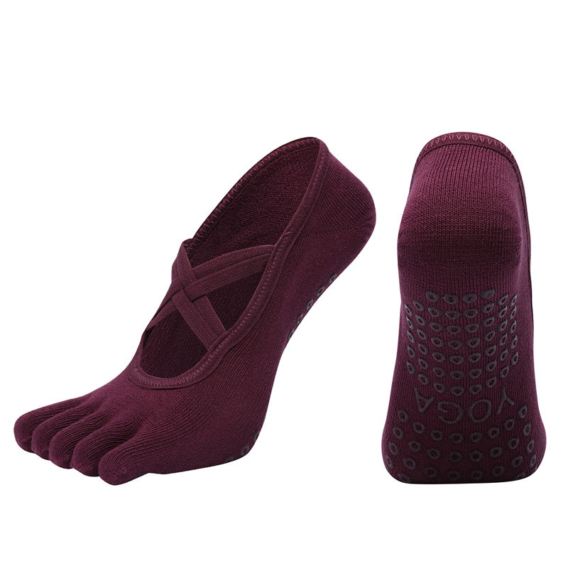 【Yoga Socks】W2紫红-女士五指瑜伽普拉提运动袜