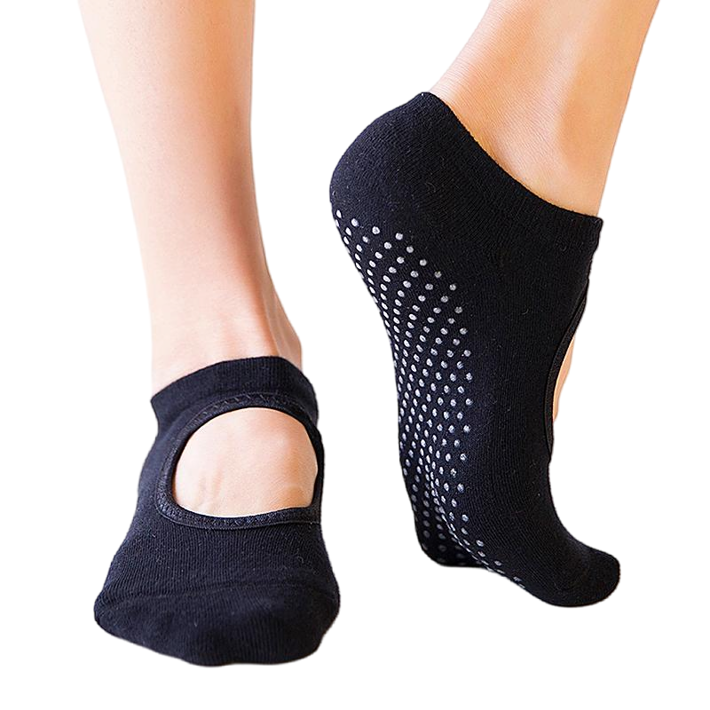 【Yoga Socks】A1黑色-女士毛圈圆头瑜伽普拉提运动袜
