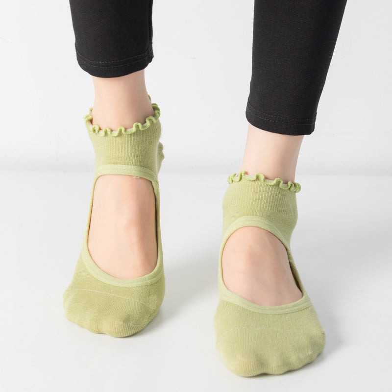 【Yoga Socks】O1绿色-女士木耳边圆头瑜伽普拉提运动袜