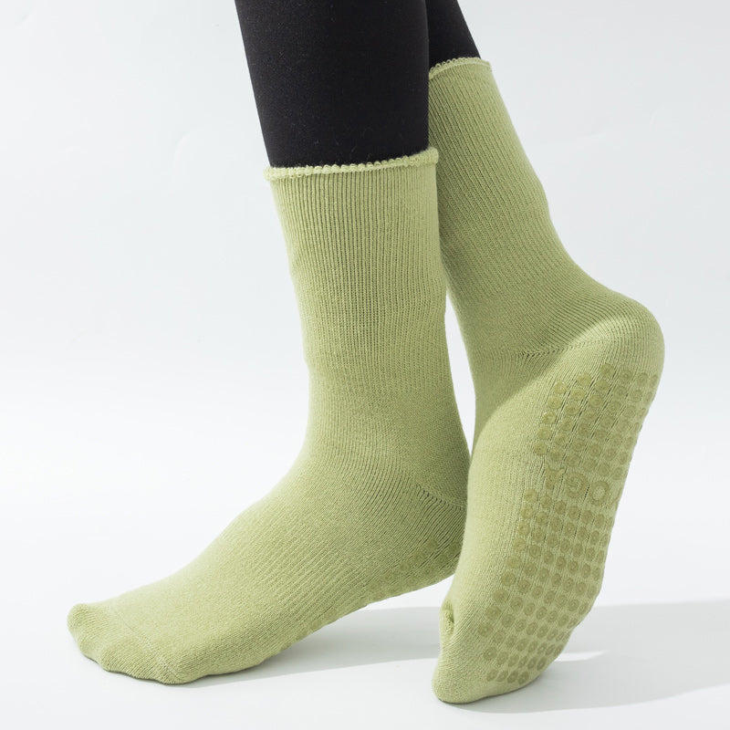 【Yoga Socks】D11绿色-女士长筒毛圈圆头瑜伽普拉提运动袜