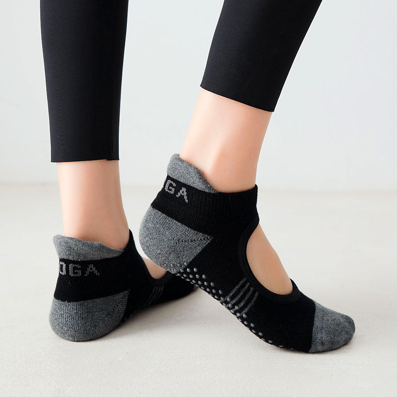 【Yoga Socks】A2黑灰-女士撞色毛圈圆头瑜伽普拉提运动袜