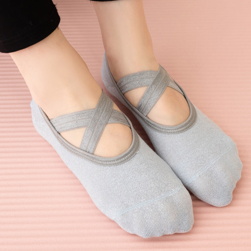 【Yoga Socks】H3浅蓝-女士银丝圆头瑜伽普拉提运动袜