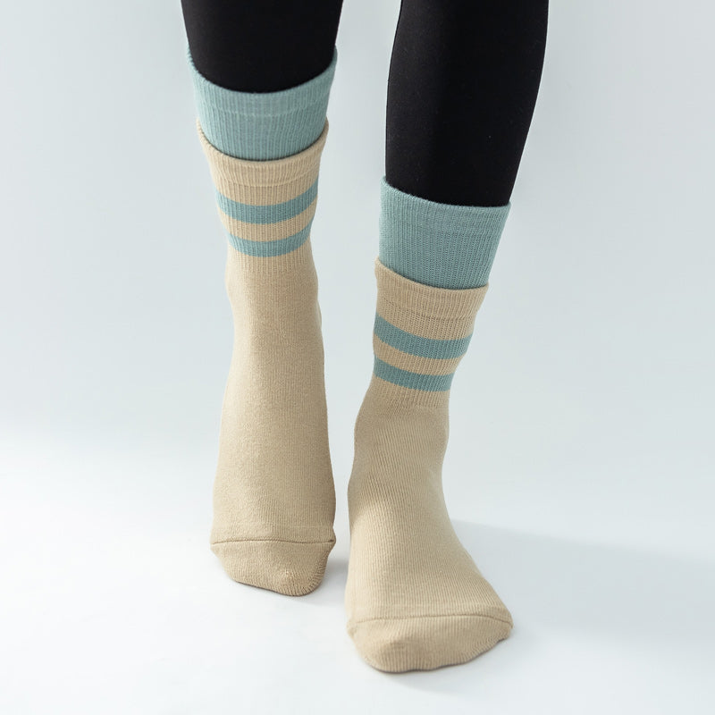 【Yoga Socks】D8米绿-女士长筒毛圈圆头瑜伽普拉提运动袜