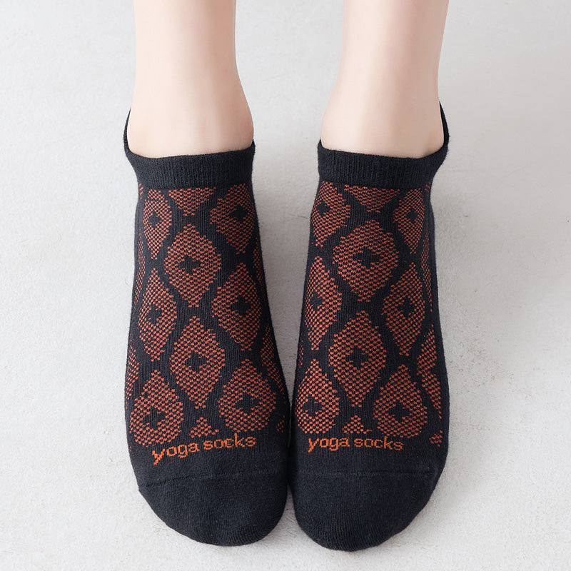 【Yoga Socks】D3黑红-女士提花香薰毛圈圆头瑜伽普拉提运动袜