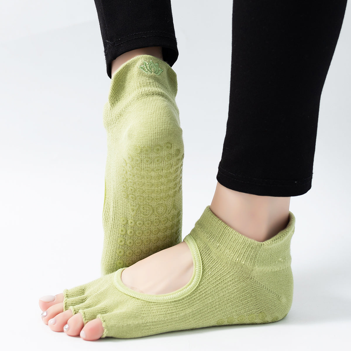 【Yoga Socks】C2绿色-女士刺绣半趾瑜伽普拉提运动袜