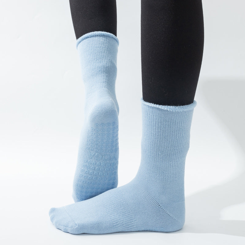【Yoga Socks】D11浅蓝-女士长筒毛圈圆头瑜伽普拉提运动袜