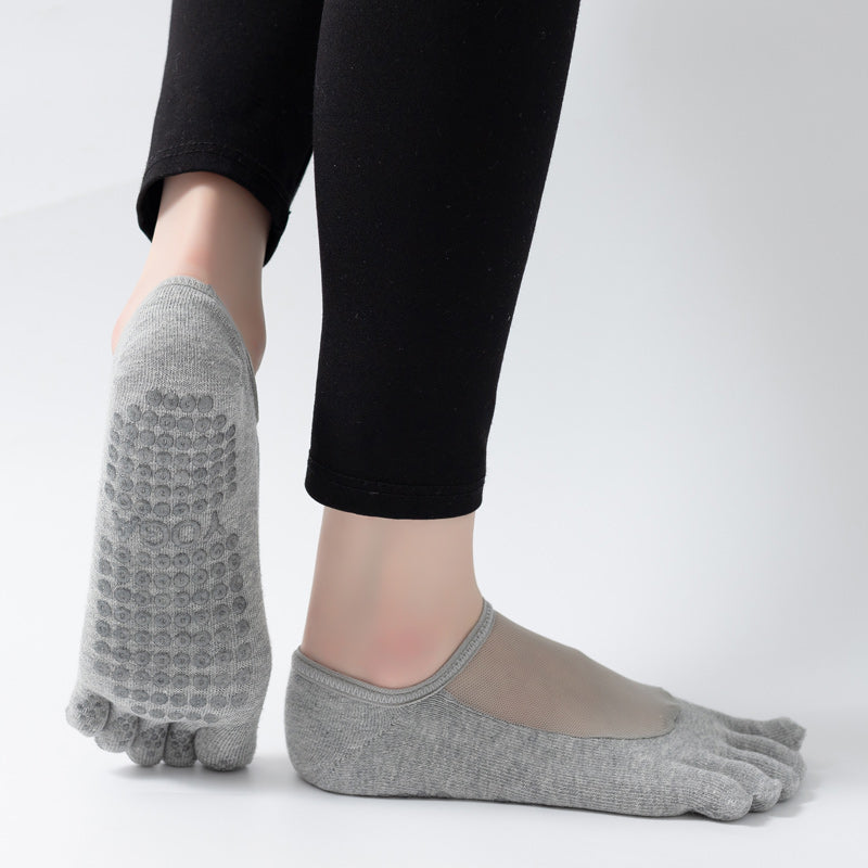 【Yoga Socks】W5浅麻灰-女士网纱五指瑜伽普拉提运动袜
