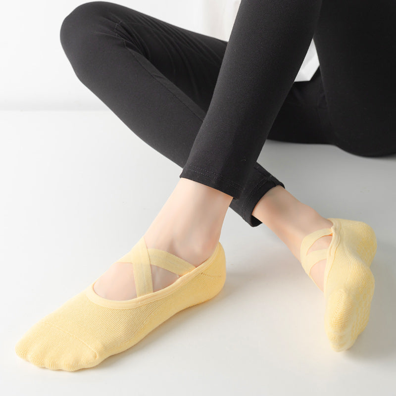 【Yoga Socks】Q2黄色-女士毛圈圆头瑜伽普拉提运动袜