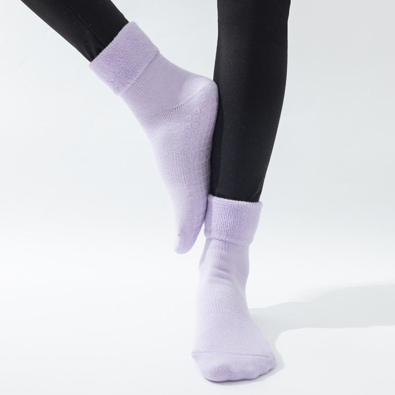 【Yoga Socks】D11浅紫-女士长筒毛圈圆头瑜伽普拉提运动袜