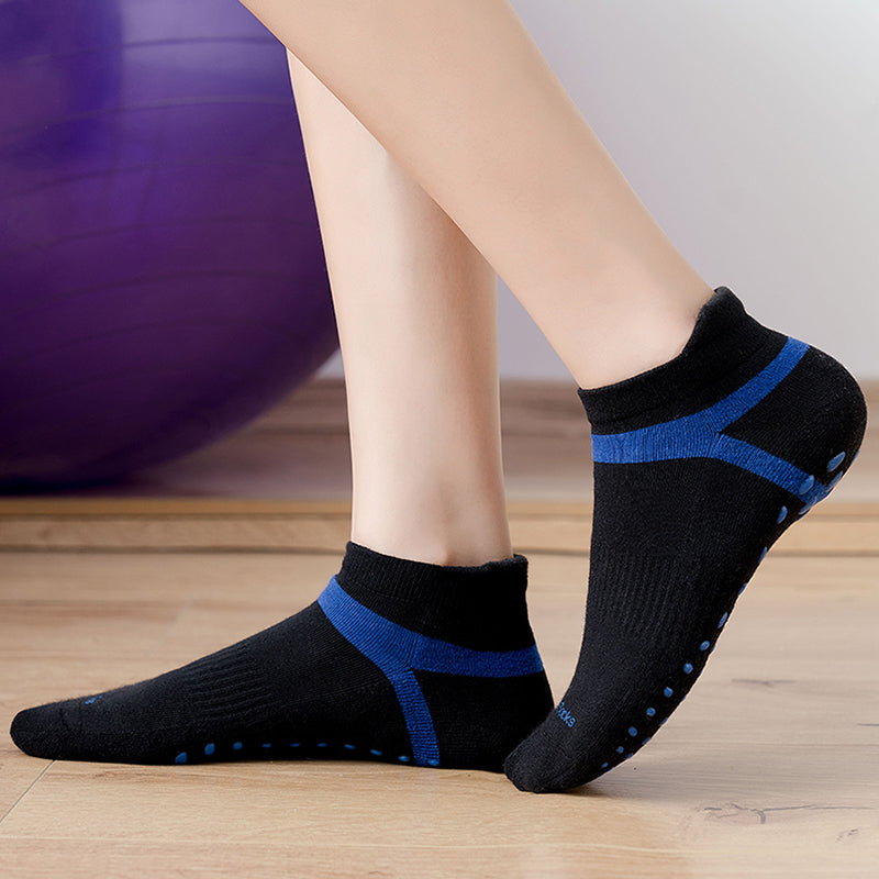 【Yoga Socks】D5黑蓝-男女通用提花毛圈圆头瑜伽普拉提运动袜