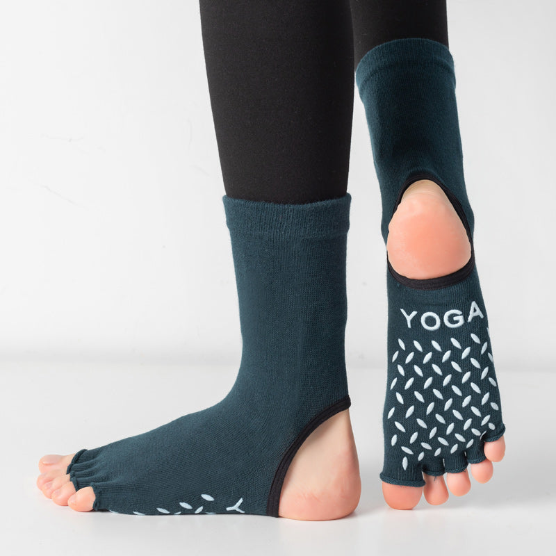 【Yoga Socks】M1墨绿-女士长筒半趾瑜伽普拉提运动袜