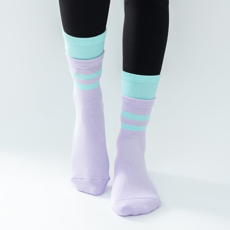 【Yoga Socks】D8紫绿-女士长筒毛圈圆头瑜伽普拉提运动袜