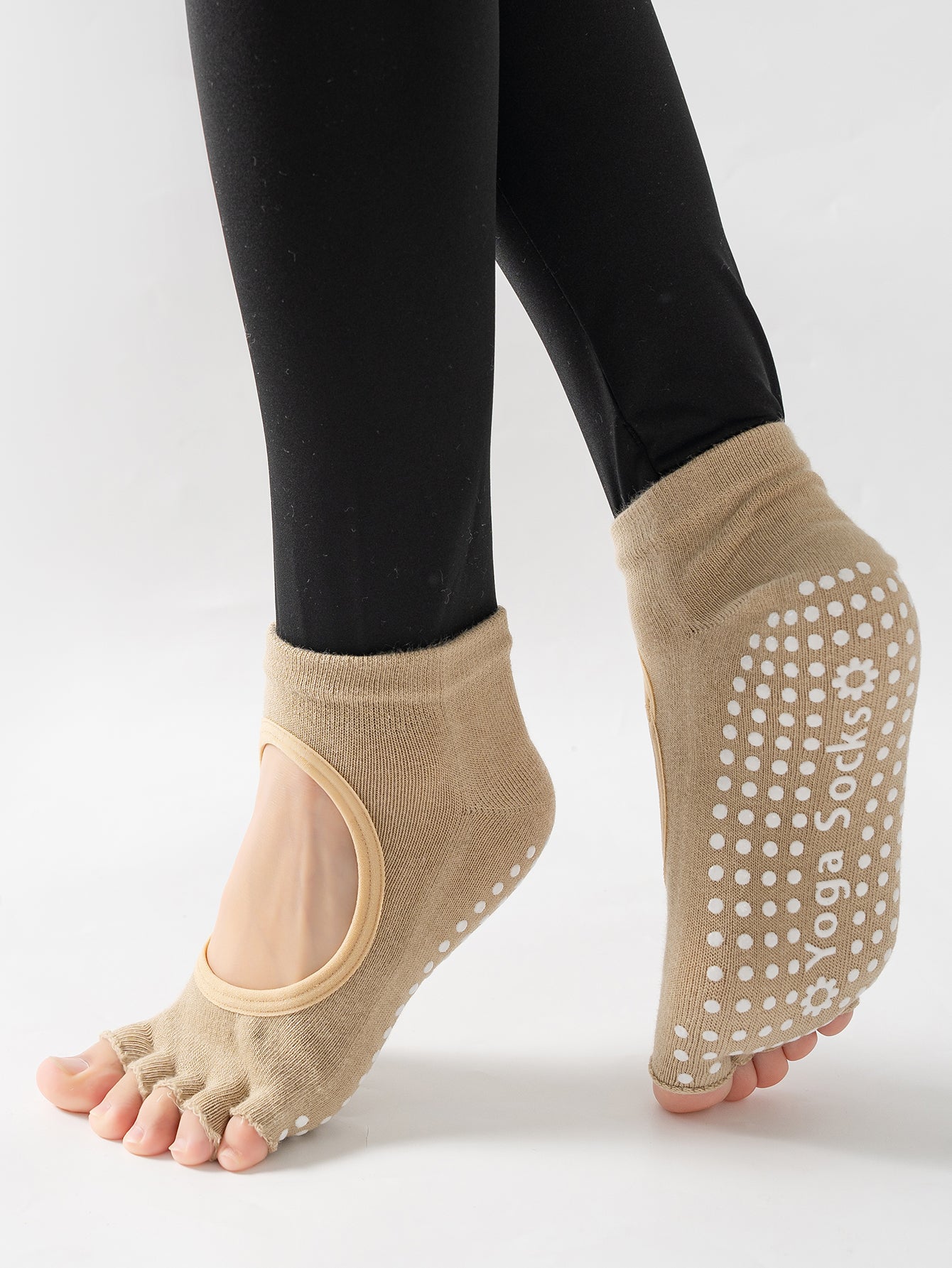 【Yoga Socks】F6米色-女士半趾瑜伽普拉提运动袜