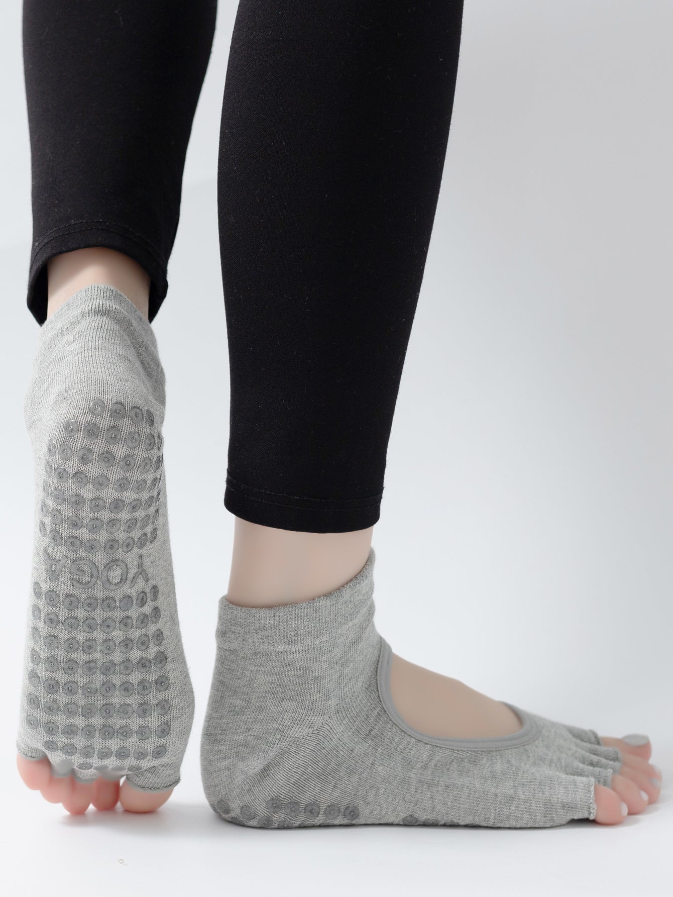 【Yoga Socks】F5浅麻灰-女士半趾瑜伽普拉提运动袜