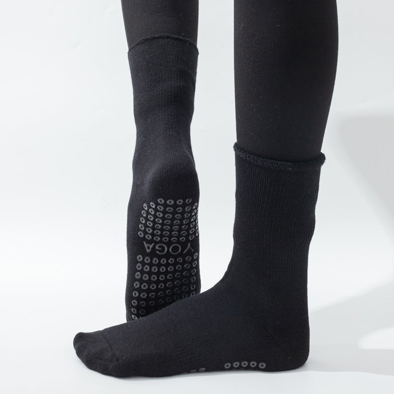 【Yoga Socks】D11黑色-女士长筒毛圈圆头瑜伽普拉提运动袜