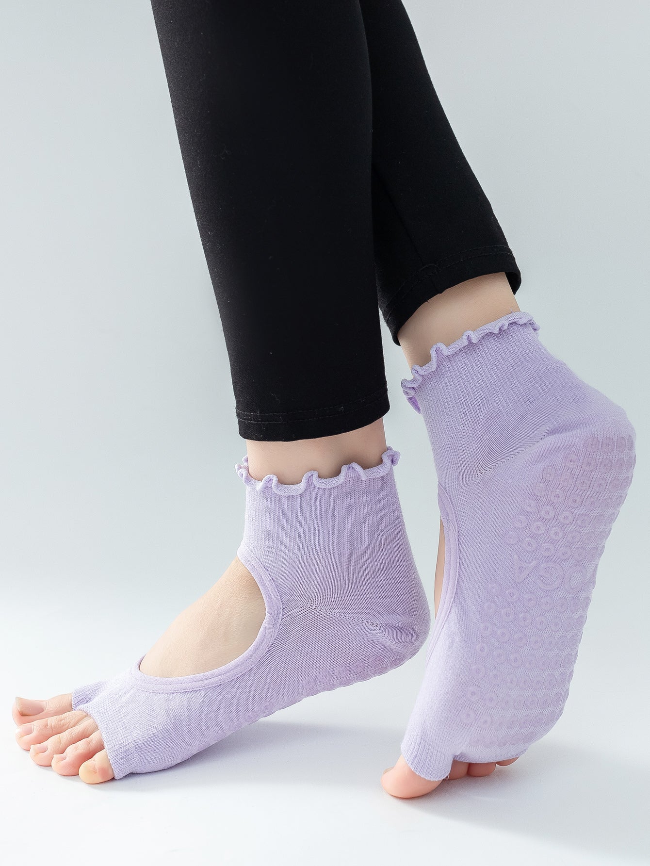 【Yoga Socks】O3浅紫-女士木耳边二指瑜伽普拉提运动袜