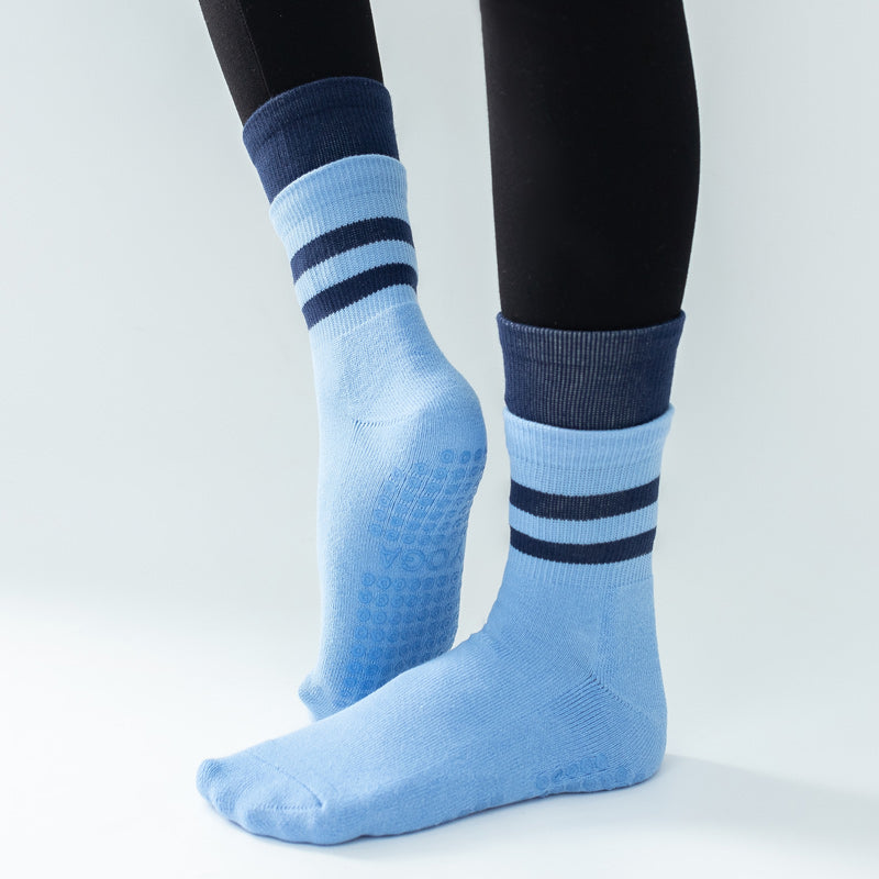 【Yoga Socks】D8蓝青-女士长筒毛圈圆头瑜伽普拉提运动袜