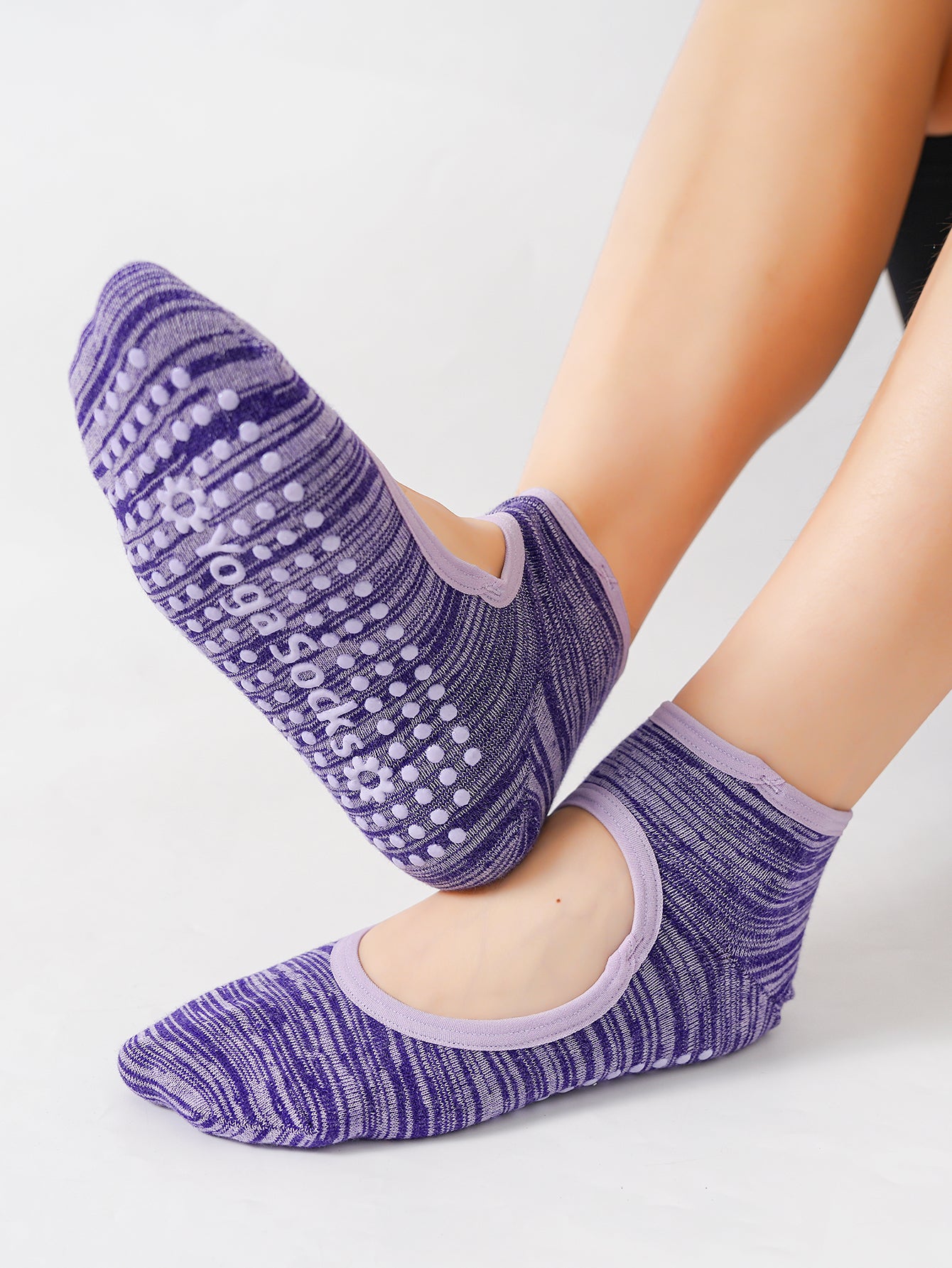 【Yoga Socks】E4紫色-女士段色圆头瑜伽普拉提运动袜