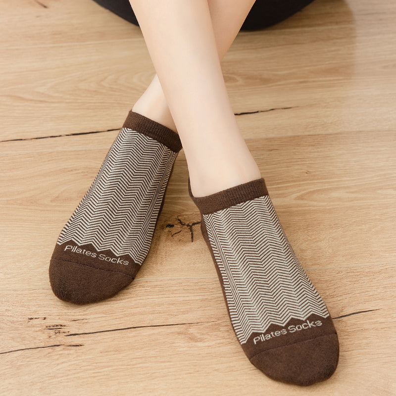 【Yoga Socks】D4咖米-女士提花香薰毛圈圆头瑜伽普拉提运动袜