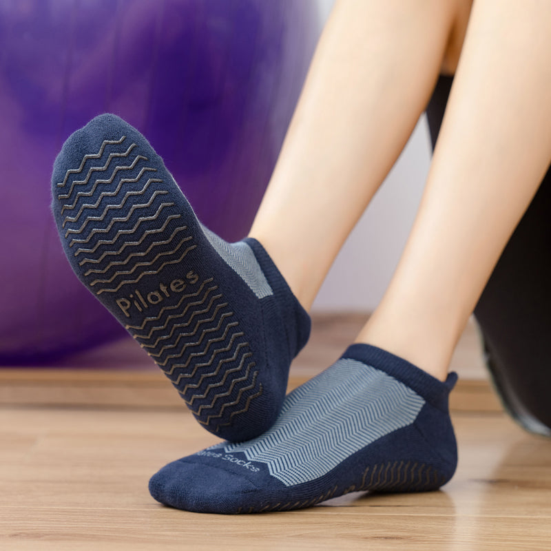 【Yoga Socks】D4青蓝-女士提花香薰毛圈圆头瑜伽普拉提运动袜