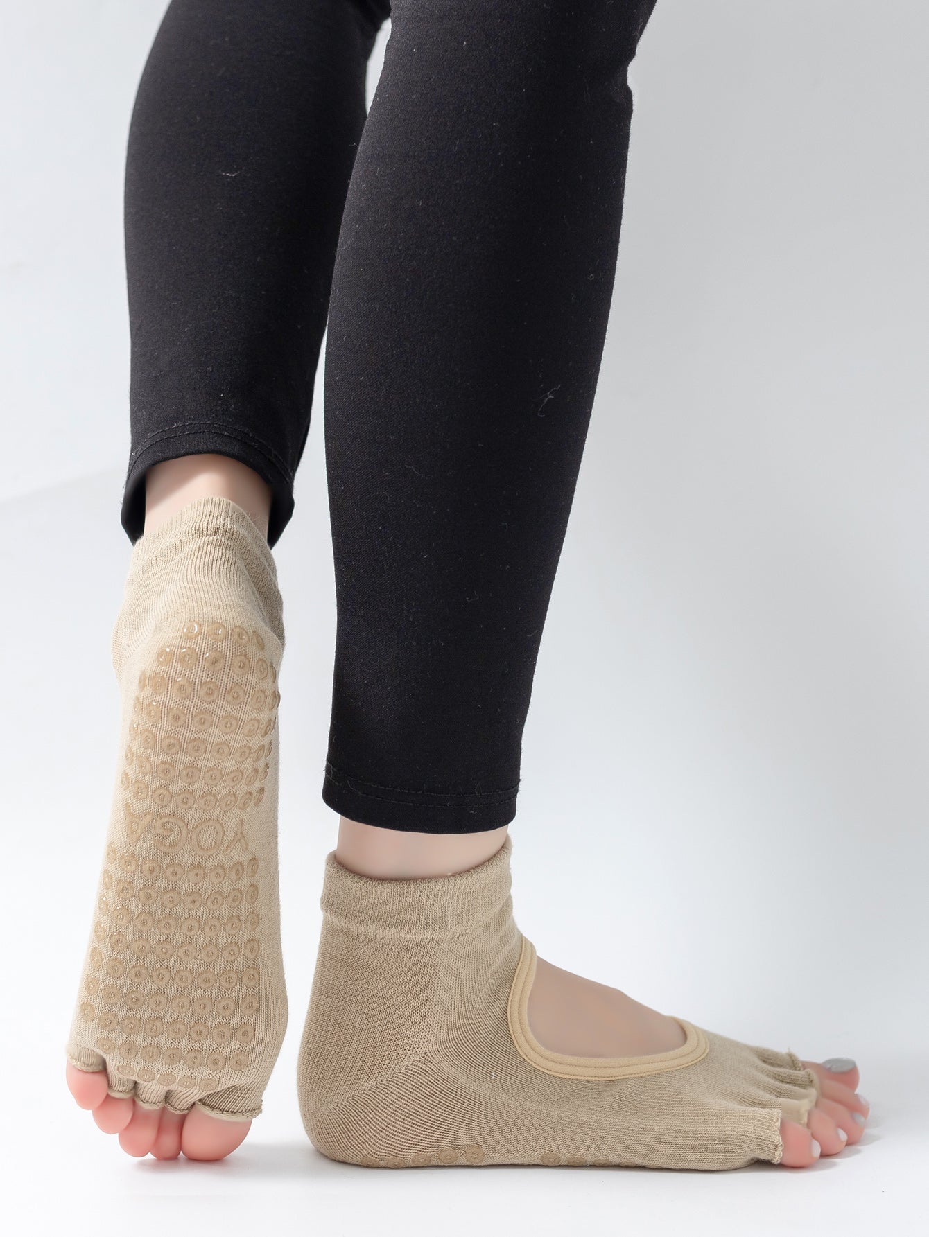 【Yoga Socks】F5米色-女士半趾瑜伽普拉提运动袜