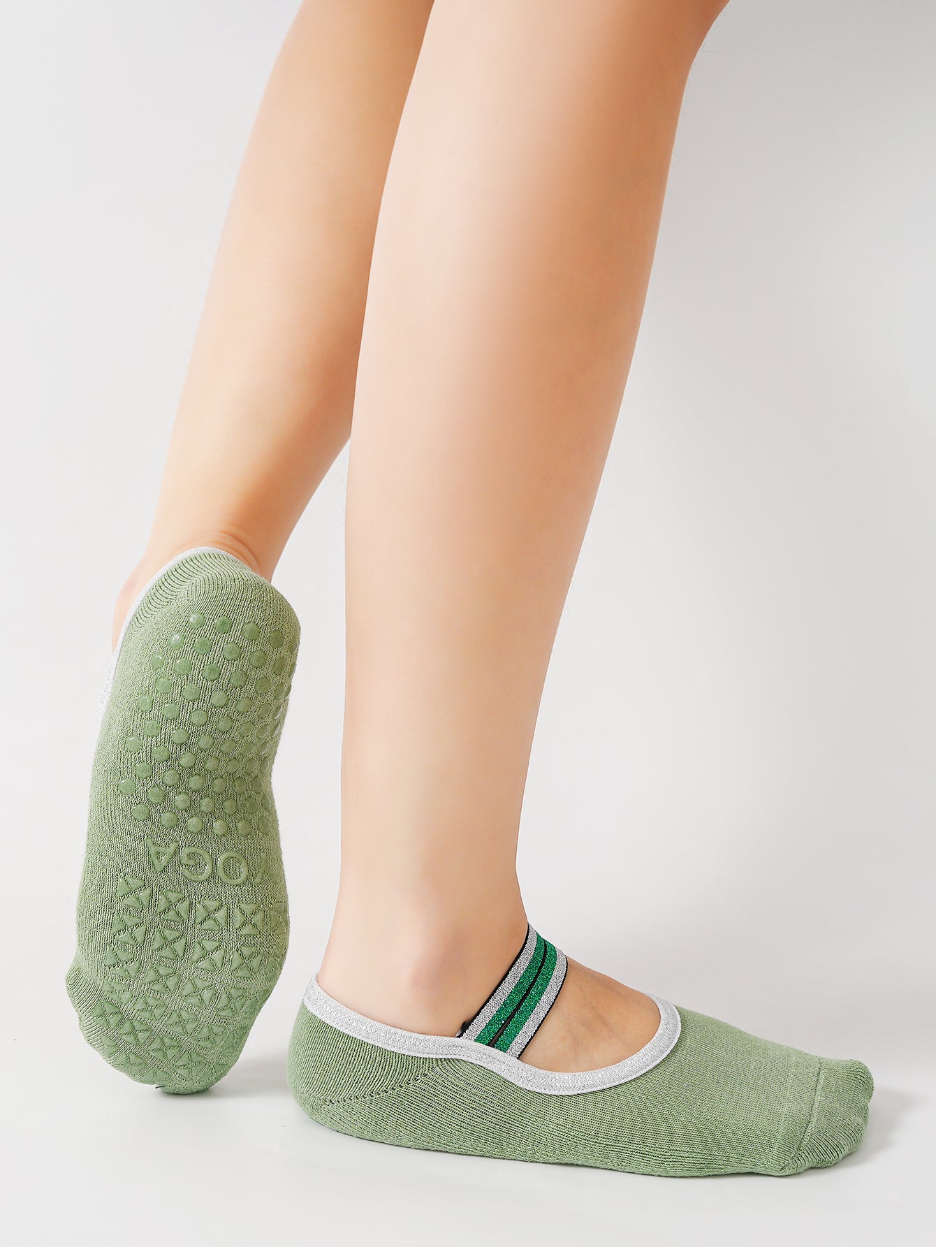 【Yoga Socks】Q4绿色-女士毛圈圆头瑜伽普拉提运动袜