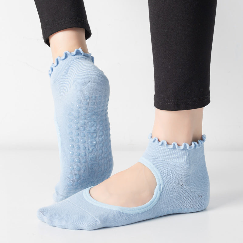 【Yoga Socks】O1浅蓝-女士木耳边圆头瑜伽普拉提运动袜