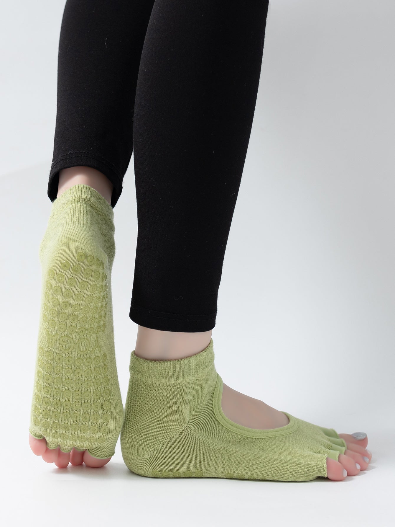 【Yoga Socks】F5绿色-女士半趾瑜伽普拉提运动袜