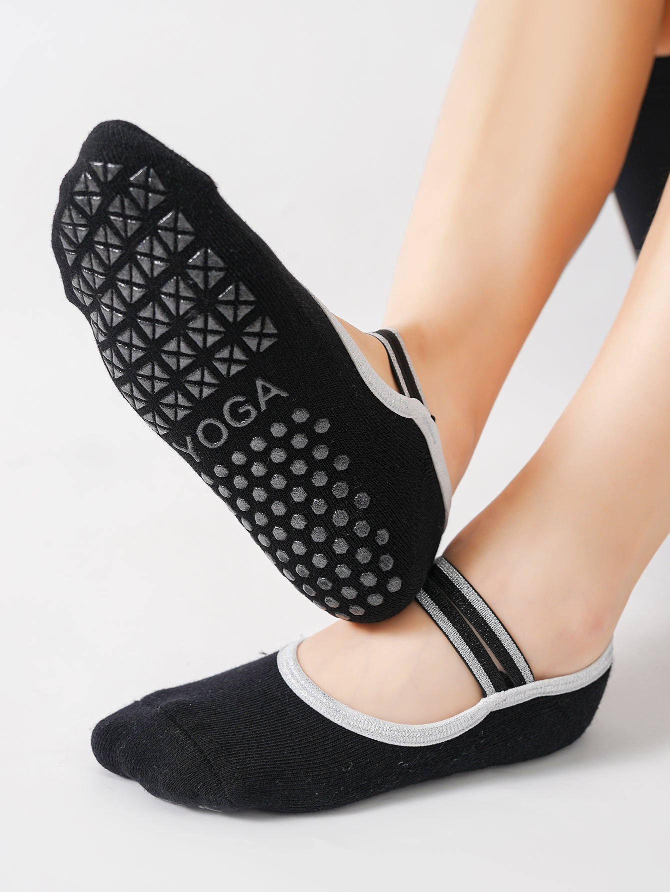 【Yoga Socks】Q4黑色-女士毛圈圆头瑜伽普拉提运动袜