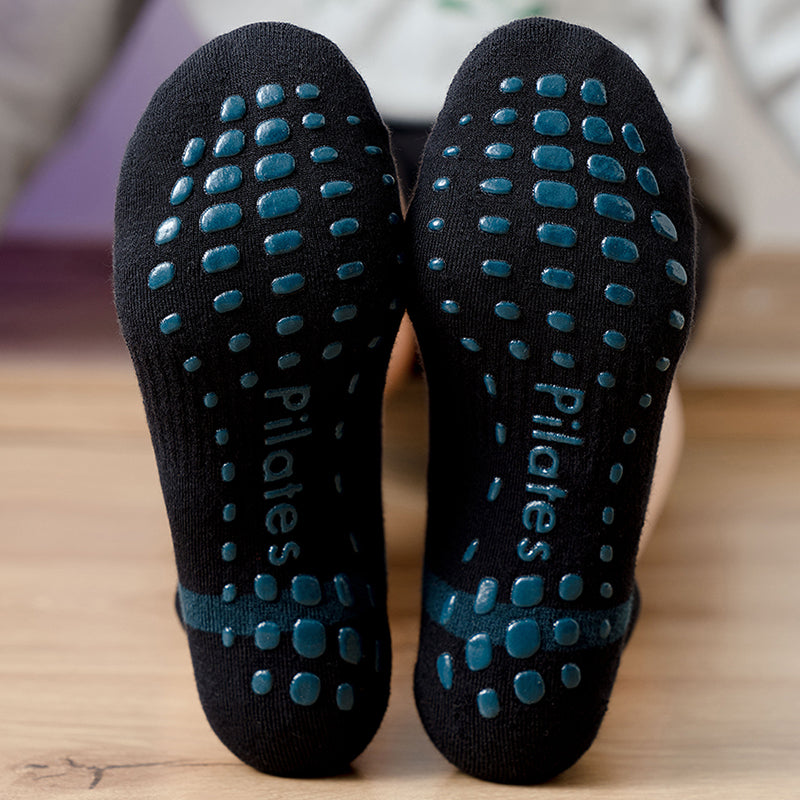 【Yoga Socks】D5黑绿-男女通用提花毛圈圆头瑜伽普拉提运动袜
