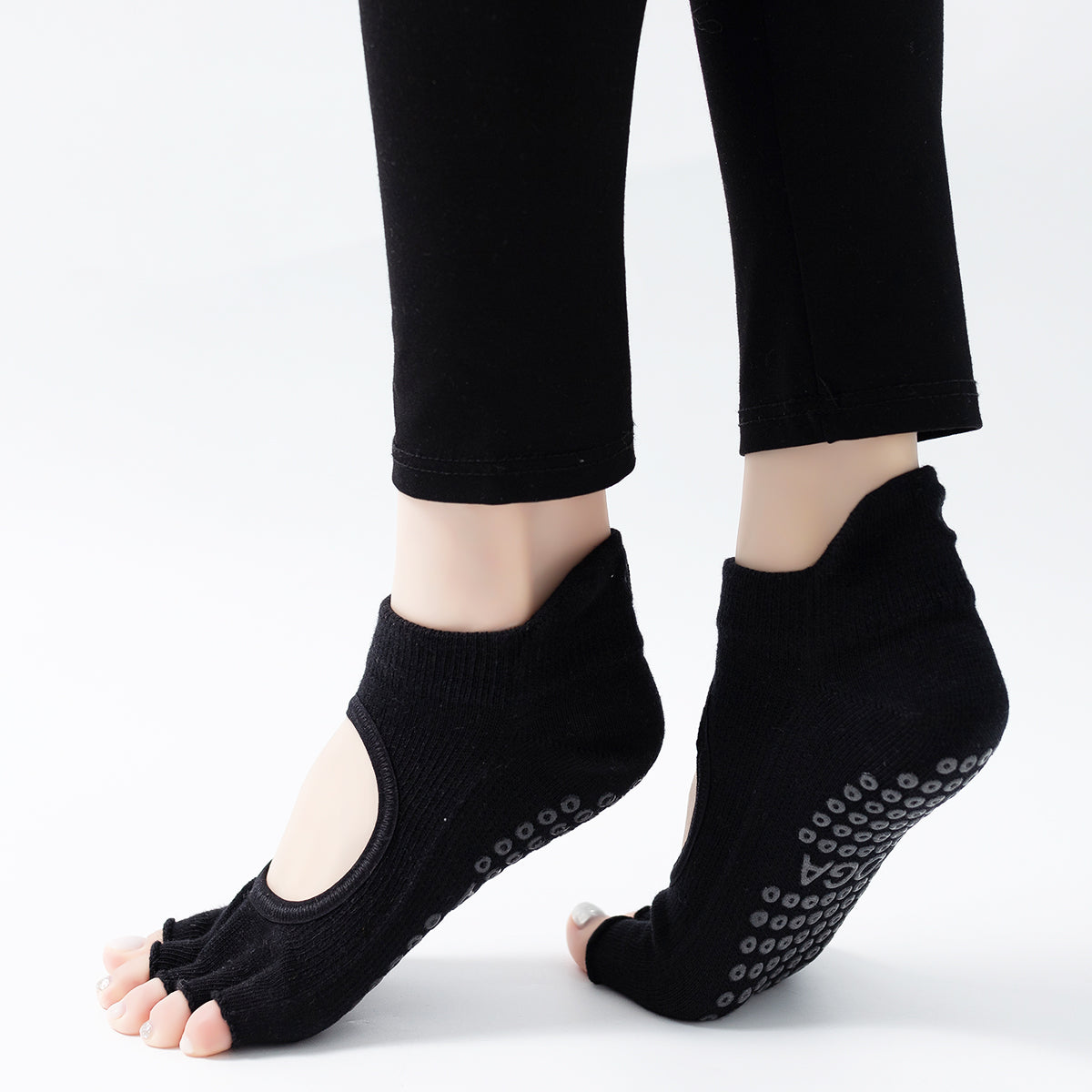 【Yoga Socks】C2黑色-女士刺绣半趾瑜伽普拉提运动袜